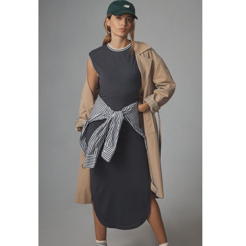 Daily Practice by Anthropologie Stripe-Trim Midi Dress Sleeveless